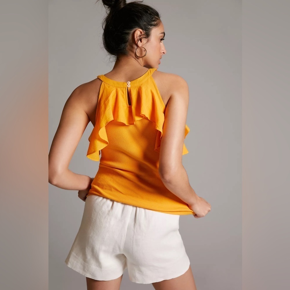 Anthropologie Maeve Ruffled Rib Halter Tank Small - Picture 2 of 7
